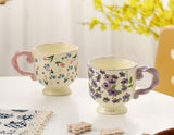 Elegant Ceramic Mug with Sculpted Handle,400ml Vintage Inspired Pedestal Design(Matcha Green)