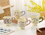 Elegant Ceramic Mug with Sculpted Handle,400ml Vintage Inspired Pedestal Design(Rose pink)