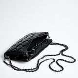 Chic Quilted Leather Crossbody Bag with Chain Strap & Tassel Detail(Pure black)