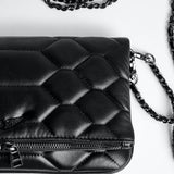Chic Quilted Leather Crossbody Bag with Chain Strap & Tassel Detail(Golden black)