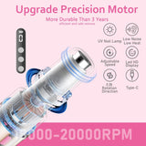 Portable Cordless Electric Nail Drill Kit with UV Lamp - 0-20000RPM, LED Display, 12 Bits(Purple)