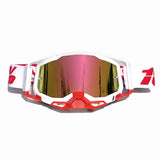 Pro Motocross Goggles - Windproof, UV400 Protection with TPU Frame & PC Lens, Adjustable Strap(White frame,red lens)
