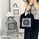 Printed Canvas Tote Bag - Water-Resistant, Large Capacity Shoulder Bag with Intricate Pattern(White cashew flower)