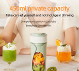 Portable Wireless Juicing Cup - 450ml, 6-Blade Ice Crusher, USB-C Fast Charging Smoothie Blender(green)