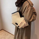 Chic Textured PU Leather Tote Bag with V-Cut Design & Decorative Ribbon Strap Accent(Coffee)