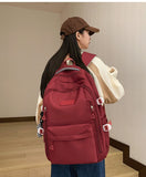 Large Capacity Nylon Backpack - Fits Tablet, A4 Magazines, Umbrella - Multiple Pockets & Adjustable Straps(red)