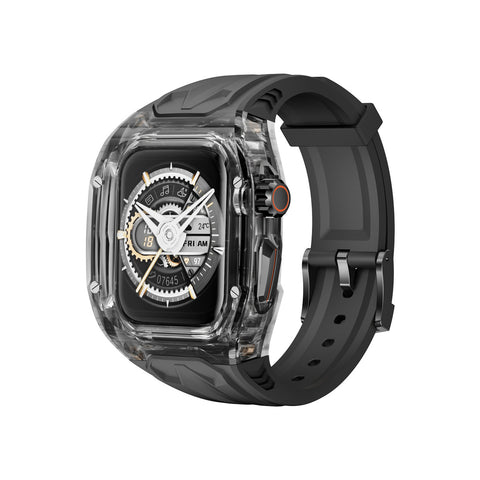 Transparent PC+TPU Sports Watch Strap & Case for Smart Watch - Raised Edge Protection, Wireless Charging Compatible(Black transparent black)
