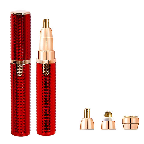 3-in-1 Rechargeable Electric Trimmer for Women - Nose, Eyebrow & Facial Hair Remover with Washable Heads & LED Light(red)