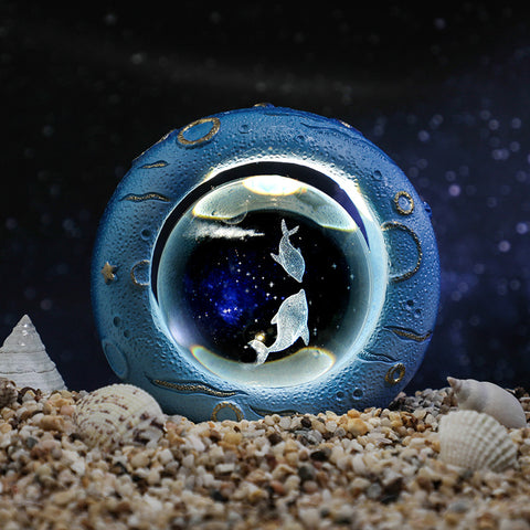 Celestial Ring LED Crystal Ball Lamp - 3D Engraving, Unique Gift (Dolphin companion)