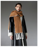 Camel Contrast Edge & Tassel Scarf - Chic Autumn/Winter Neckwear (190x30cm)