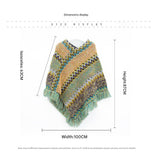 Blue Lightweight Chevron Knit Poncho for Women - Elegant Fringed Shawl Wrap