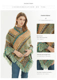 Purple yellow Lightweight Chevron Knit Poncho for Women - Elegant Fringed Shawl Wrap