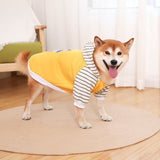 Autumn/Winter Dog Clothes - Yellow Hoodie with Striped Hood & Baseball Bear (Size - L)