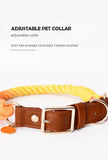 Premium Leather Pet Collar and Leash - Soft, Strong Braided Rope (Pink green - Size L)
