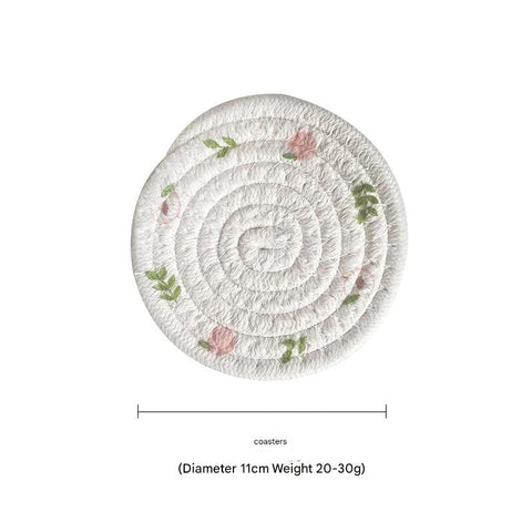(Peach) Cotton Rope Woven Placemats - Set of 5, 11cm Diameter Heat Resistant Kitchen Decor