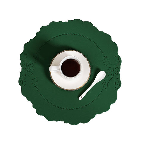 4 pcs Retro Faux Leather Placemat - Waterproof & Oil-Proof Dining Table Mat (Green)