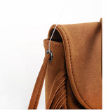 Brown Chic Bohemian Fringe Crossbody Bag - Suede-Look PU Leather with Braided Detail & Adjustable Strap