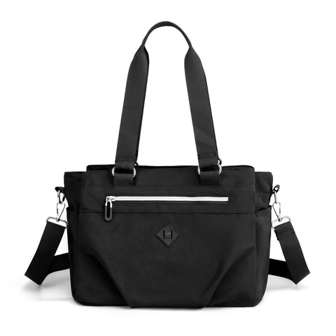Black Versatile Water-Repellent Nylon Tote Bag - Lightweight Multi-Pocket Shoulder & Crossbody Handbag