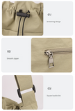 Khaki Chic Lightweight Nylon Drawstring Tote Bag - Multi-Pocket Casual Shoulder & Crossbody