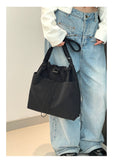 Khaki Chic Lightweight Nylon Drawstring Tote Bag - Multi-Pocket Casual Shoulder & Crossbody