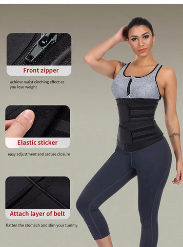 Size 5XL Black Womens Sweat-Enhancing Waist Trainer Belt - Dual Strap Zipper Tummy Control Cincher for Workout & Postpartum Shaping