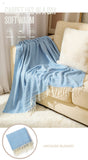 Blue Elegant Herringbone Tassel Throw Blanket - Large Acrylic Faux Cashmere Soft Cozy Blanket for Sofa, Bed & Decor (130x240cm)