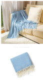 Blue Elegant Herringbone Tassel Throw Blanket - Large Acrylic Faux Cashmere Soft Cozy Blanket for Sofa, Bed & Decor (130x240cm)