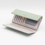 Black Elegant Ladies Long PU Leather Wallet - Slim Clutch with Leaf Charm, Multi-Card Holder & Organizer
