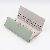 Black Elegant Ladies Long PU Leather Wallet - Slim Clutch with Leaf Charm, Multi-Card Holder & Organizer