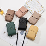Black Chic Quilted Crossbody Phone Bag - PU Leather Mini Purse with Floral Stitching & Adjustable Strap