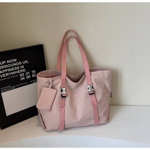 Pink Women's Large Capacity Nylon Tote Bag - Stylish Casual Shoulder & Crossbody Bag with Detachable Pouch
