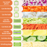 Green Versatile 14-in-1 Vegetable Chopper & Slicer Set - Multi-functional Kitchen Mandoline Dicer & Grater