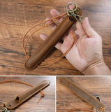 Coffee Vintage Top-Grain Leather Pen Sleeve Holder with Neck Strap - Protective Single Pen Case