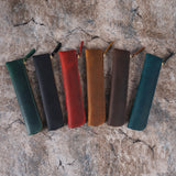 Black Vintage Crazy Horse Leather Zippered Pen Case - Retro Pencil Pouch & Small Accessories Bag