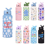 Style 23C White and Blue Vibrant Fun Print 1L Stainless Steel Insulated Water Bottle - 32oz Large Capacity with Straw Lid & Carry Handle - BPA-Free