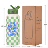 Style 23C White and Blue Vibrant Fun Print 1L Stainless Steel Insulated Water Bottle - 32oz Large Capacity with Straw Lid & Carry Handle - BPA-Free