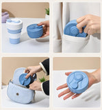 2 Pcs Black 350ml Collapsible Silicone Travel Cup - Portable, Leak-Proof & Food-Grade Drinking Mug with Lid, Insulating Sleeve & Straw