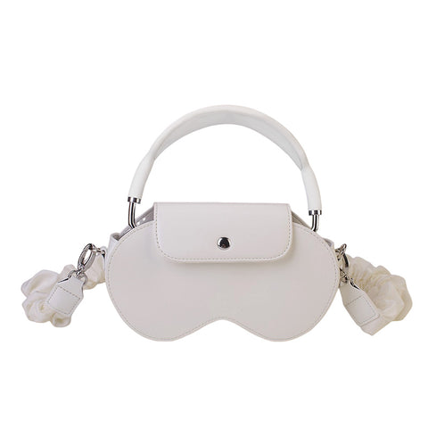 White Chic PU Leather Crossbody Storage Bag for Apple AirPods Max - Protective Case with Ruched Fabric Strap & Top Handle