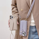Black Chic PU Leather Crossbody Wallet Case for iPhone 16 - Card Holder with Detachable Strap & Finger Ring Grip