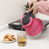 Blue 1.5L Collapsible Silicone Camping Kettle - Portable Foldable Travel Water Boiler, Stainless Steel Base