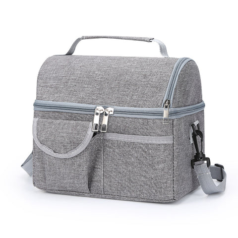 2 Pcs Grey Premium Double Layer Insulated Lunch Bag - 8.4L Thermal Cooler Tote with Shoulder Strap