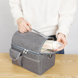 2 Pcs Grey Premium Double Layer Insulated Lunch Bag - 8.4L Thermal Cooler Tote with Shoulder Strap