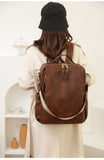 Black Women's Vintage PU Leather Anti-Theft Backpack - Convertible Shoulder Bag & Laptop Rucksack for Travel & Daily Use