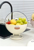 Red Whimsical Covered Fruit Bowl with Flip Lid & Drainer - Cute Design Snack & Candy Dish for Living Room