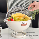 Pink Whimsical Covered Fruit Bowl with Flip Lid & Drainer - Cute Design Snack & Candy Dish for Living Room