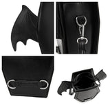 Rose Red Gothic Coffin Bat Wing Convertible Crossbody Bag - Punk PU Leather Shoulder Purse & Mini Backpack