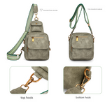 Coffee Stylish PU Leather Sling Crossbody Bag for Women - Multi-Pocket Chest Pack with Adjustable Wide Strap