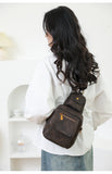 Coffee Stylish PU Leather Sling Crossbody Bag for Women - Multi-Pocket Chest Pack with Adjustable Wide Strap