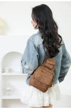 Brown Stylish PU Leather Sling Crossbody Bag for Women - Multi-Pocket Chest Pack with Adjustable Wide Strap