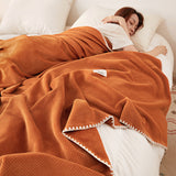 200*230CM Orange Ultra-Soft Dual-Sided Waffle & Plush Fleece Blanket - Large Cozy Throw for Bed & Sofa